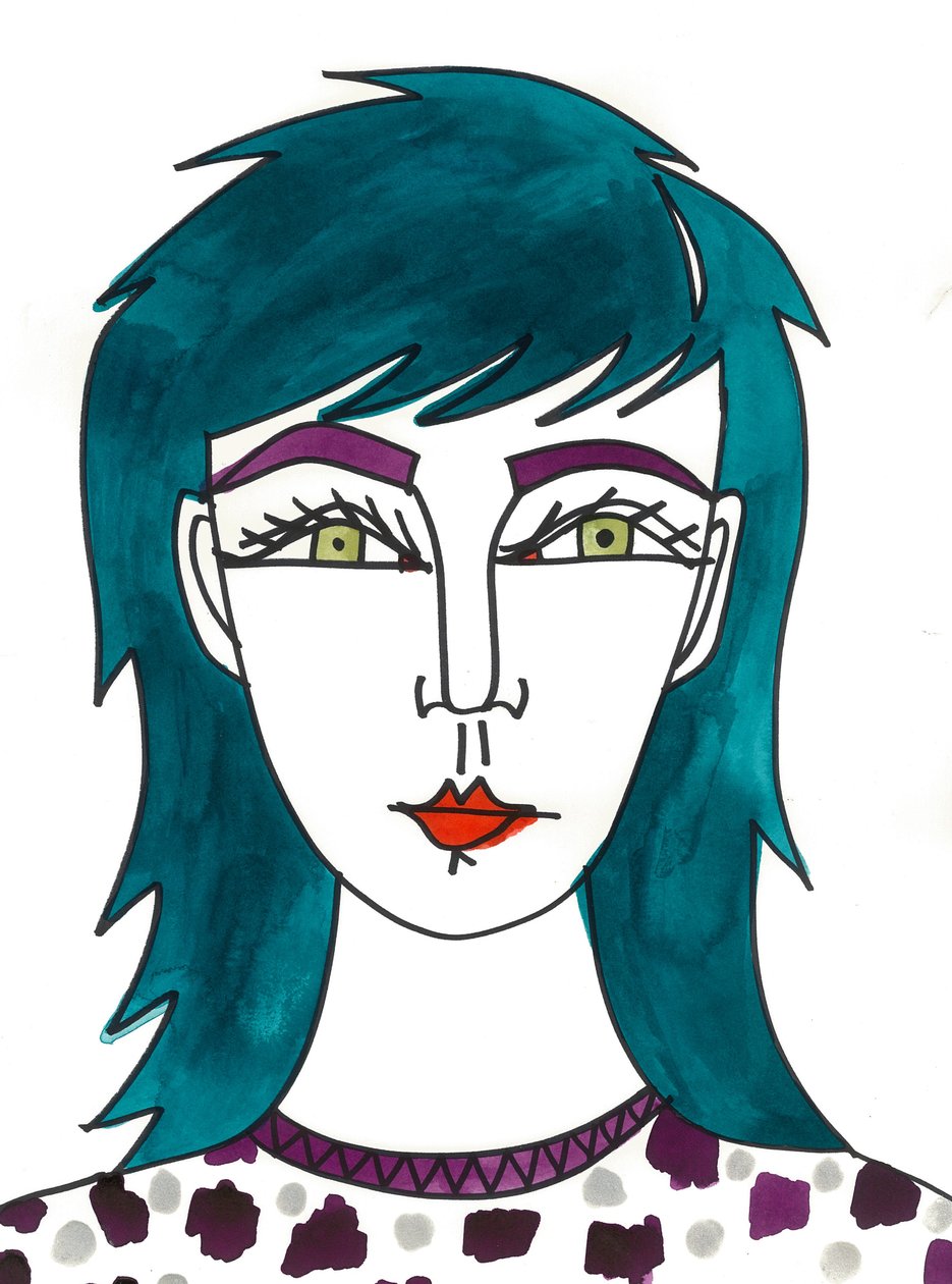 Shaggy Green Hair, 2024 (bolígrafo con pintura sobre papel) de Daisy de Villeneuve