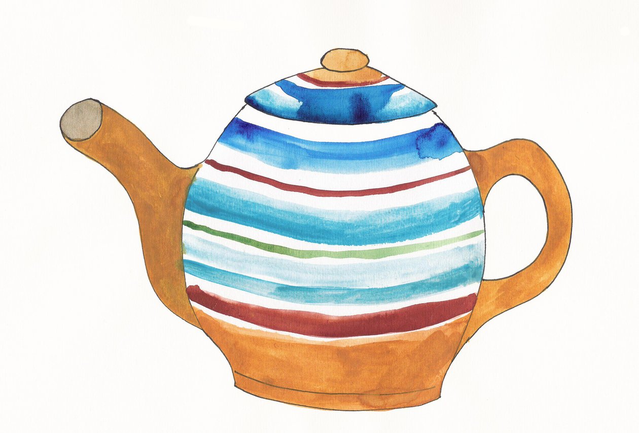Tetera, 2017 (tinta china marrón, azul, roja y verde sobre papel) de Daisy de Villeneuve