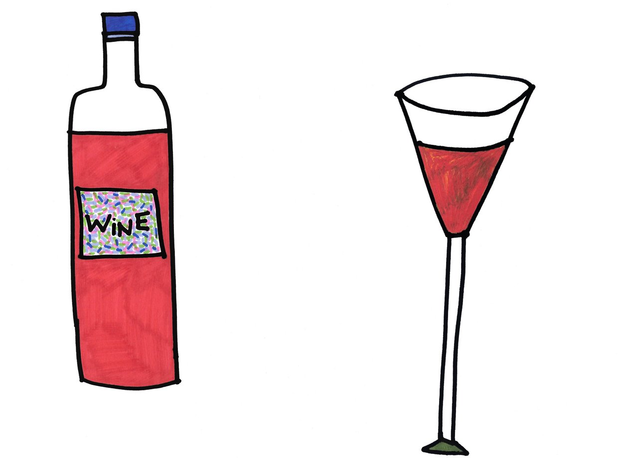 Vino y copa (rotulador sobre papel ) de Daisy de Villeneuve