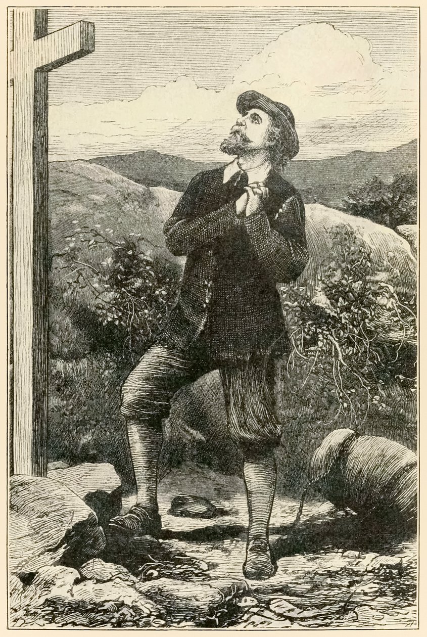 Christian ante la cruz" de "El progreso del peregrino de este mundo, al que está por venir" por John Bunyan de Dalziel Brothers