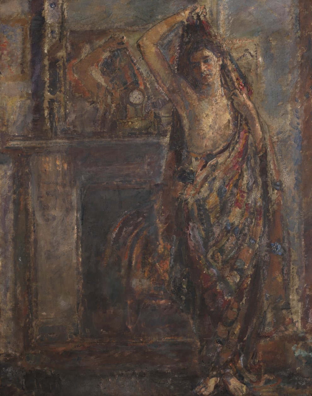 Mujer vestida de pie junto a una repisa de la chimenea (verso), 1938 (óleo sobre lienzo) de Dame Ethel Walker