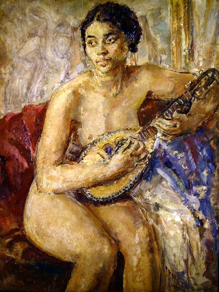 Modelo y mandolina (óleo sobre lienzo) de Dame Ethel Walker