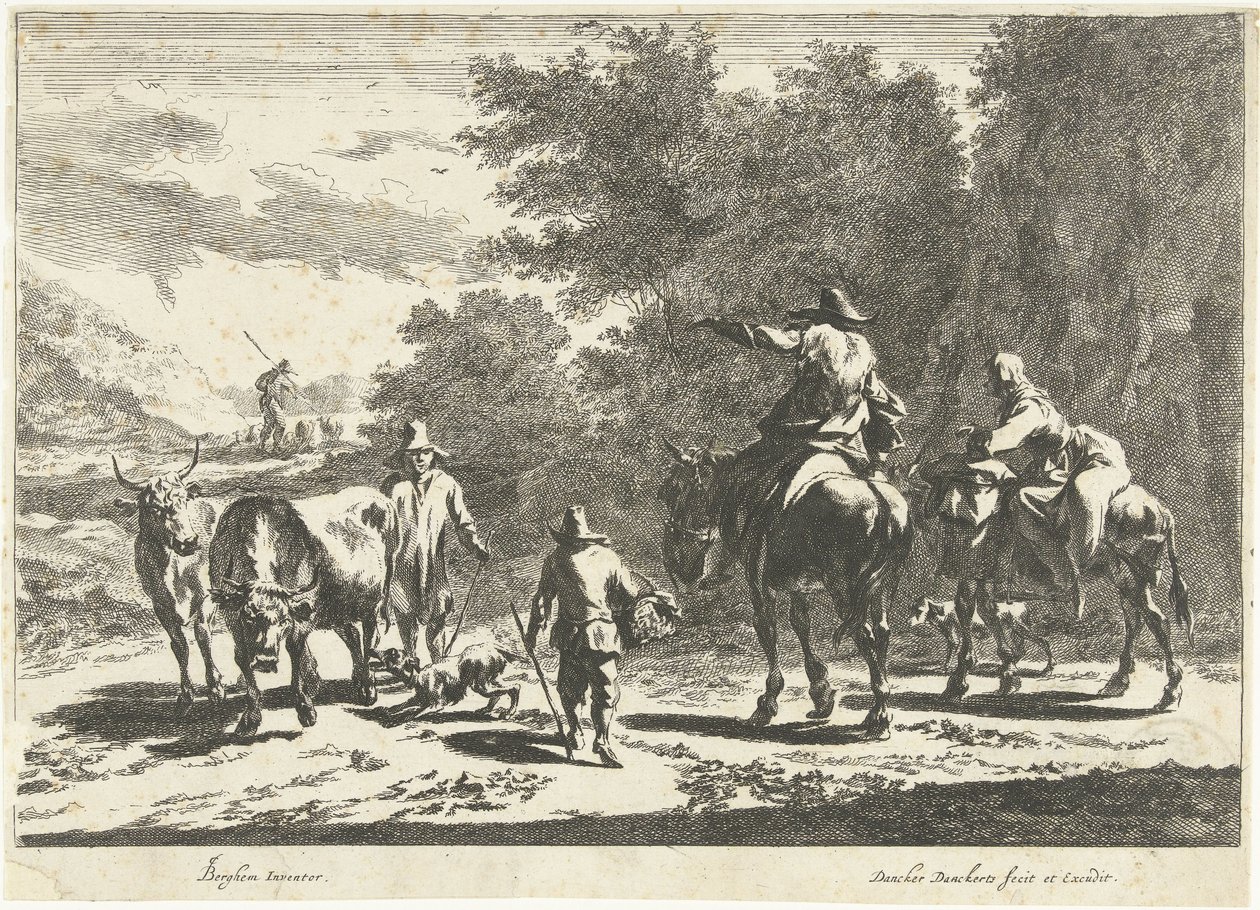Pastores y ganado en el camino Paisajes del sur (título de la serie) de Dancker Danckerts