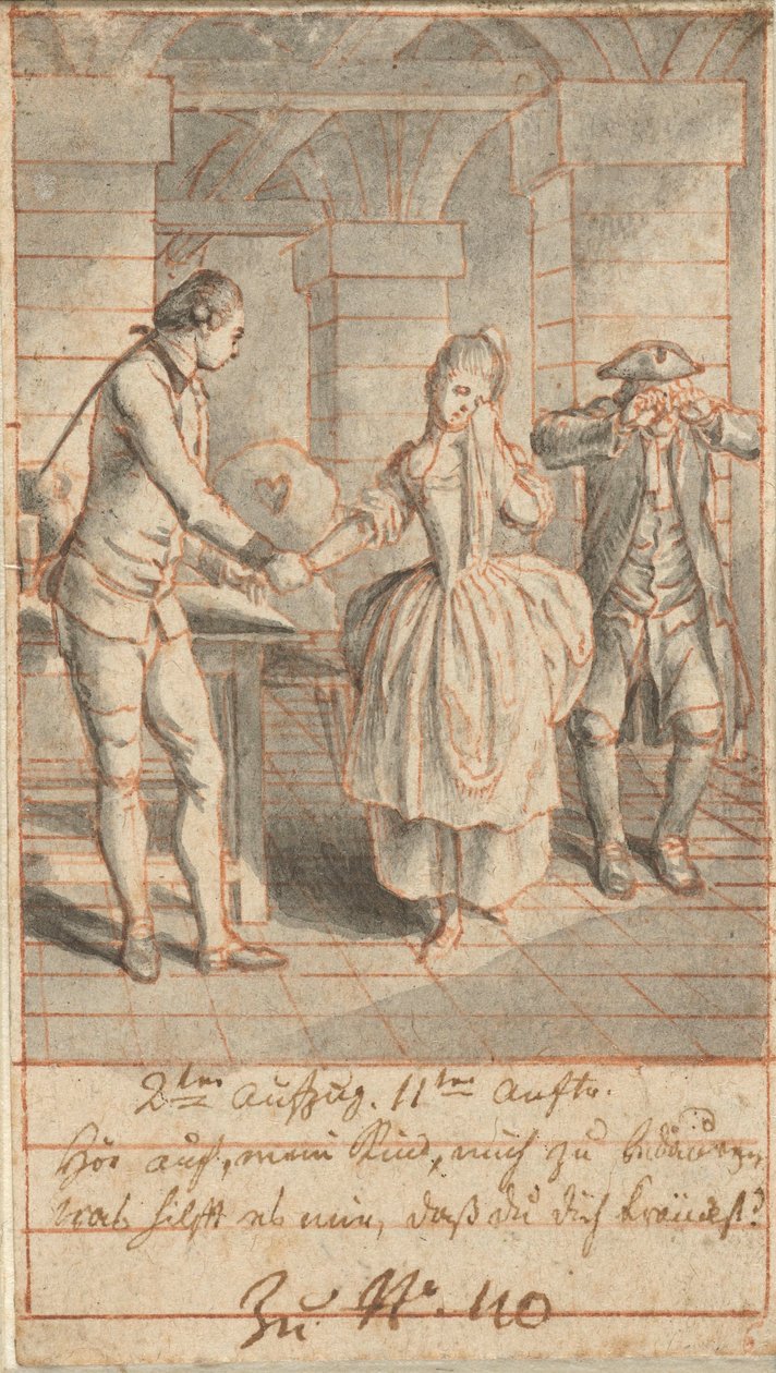 Louise y su padre Johann Ludwig visitando a Alexis en prisión de Daniel Nikolaus Chodowiecki