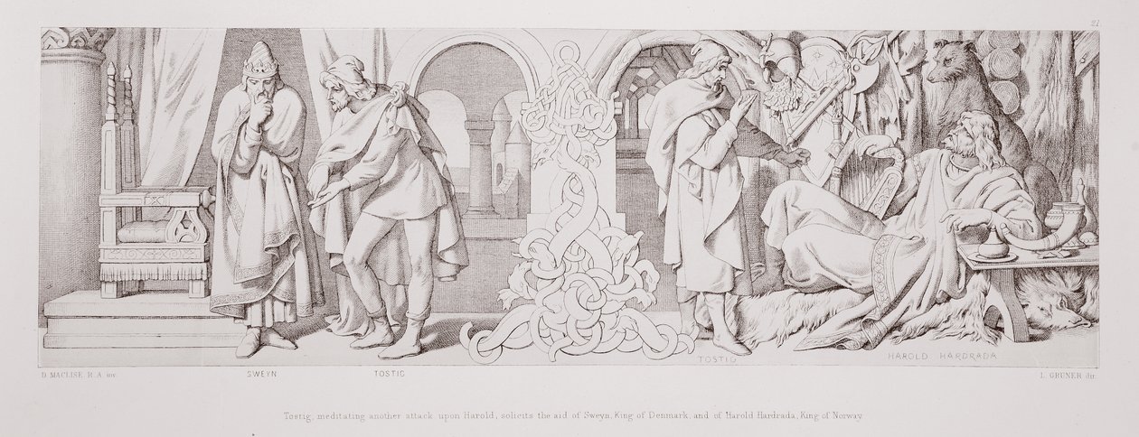 Tostig, meditando otro ataque contra Harold, solicita la ayuda de Sweyn, Rey de Dinamarca, y de Harold Hardrada, Rey de Noruega, de 
