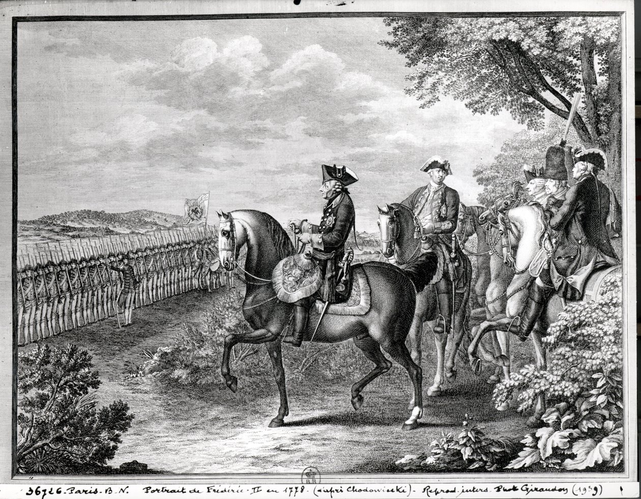 El rey Federico II de Prusia (1712-86) revisando las tropas en 1778 de Daniel Nikolaus Chodowiecki