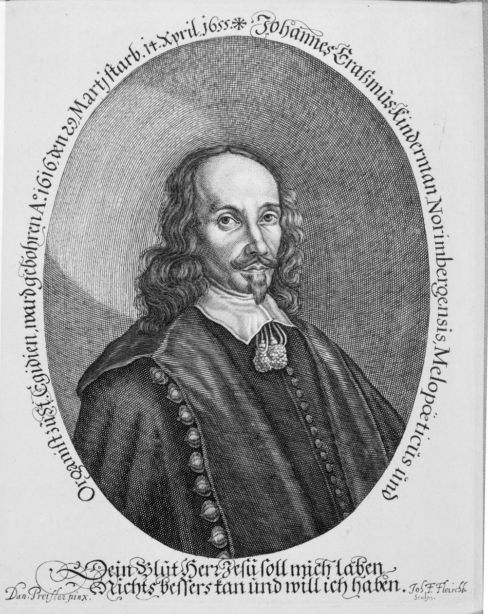 Johannes Erasmus Kindermann, grabado por Johann Friedrich Fleischberger de Daniel Preissler