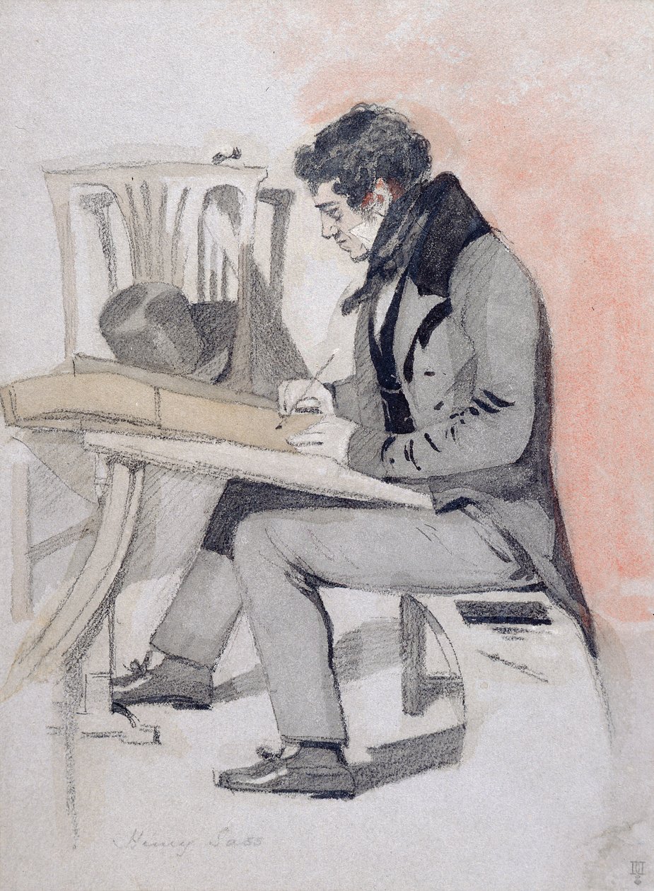 Henry Sass, c.1830 (tiza negra, acuarela y pluma y tinta sobre papel) de Daniel Maclise
