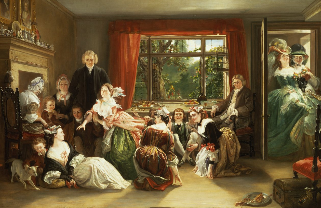 Cazar la zapatilla en casa del vecino Flamborough, de "El vicario de Wakefield" de Oliver Goldsmith (óleo sobre lienzo) de Daniel Maclise
