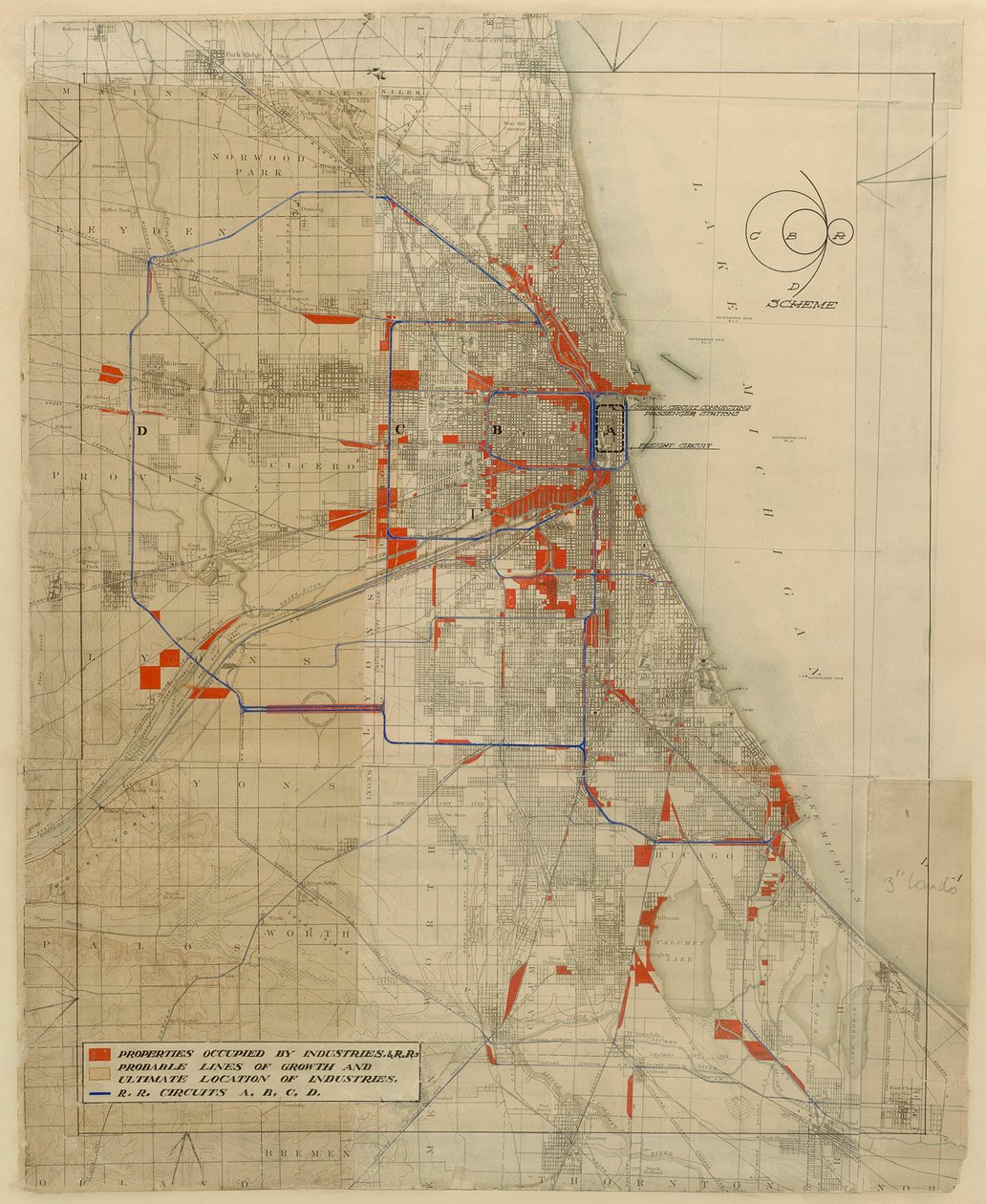 Plan de Chicago, Chicago, Illinois, Diagrama de circuitos ferroviarios de Daniel Burnham