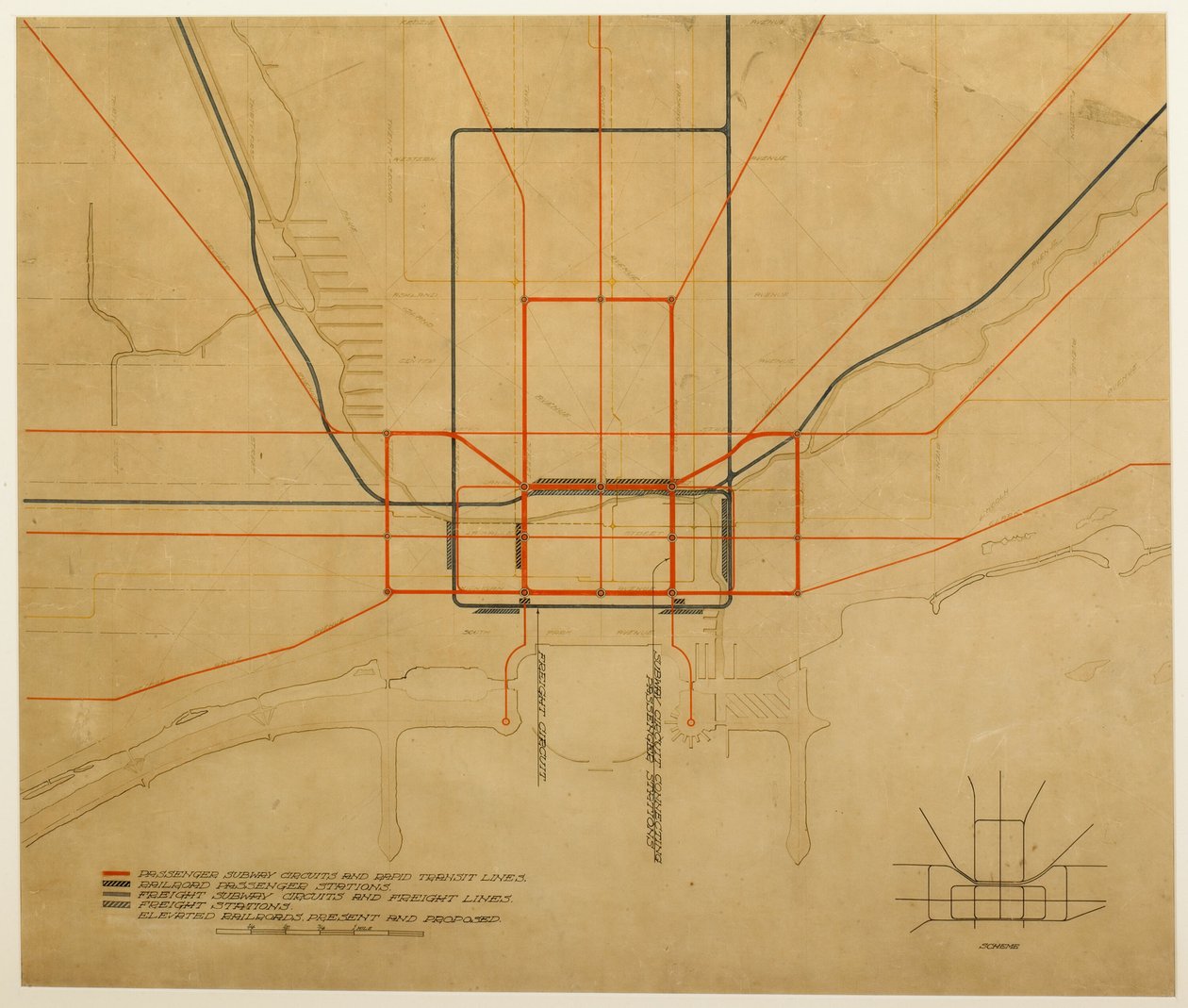 Placa 75 de El Plan de Chicago: Chicago. Diagrama de la ciudad, mostrando el sistema completo de Daniel Burnham