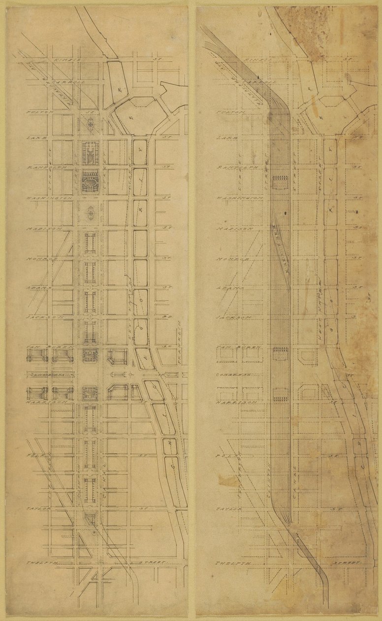 Placa 78 2 Dibujos del Plan de Chicago: Ubicación y disposición sugeridas de la... de Daniel Burnham