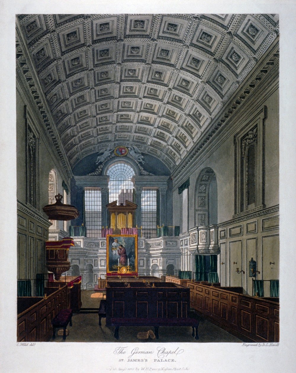 Vista interior de la Capilla Real en el Palacio de St James, Westminster, Londres de Daniel Havell