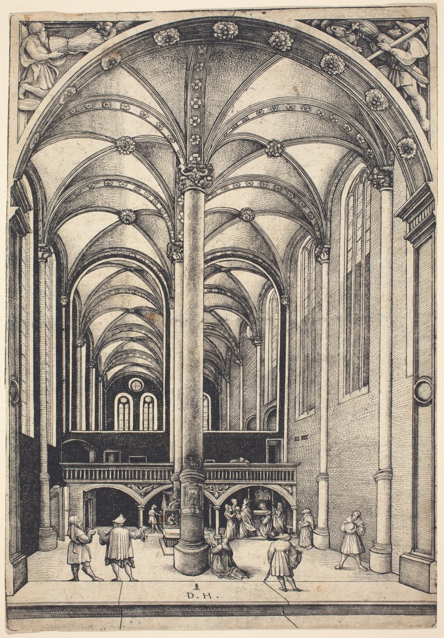 Interior de la iglesia de Santa María Magdalena con la parábola de la ofrenda de la viuda de Daniel Hopfer