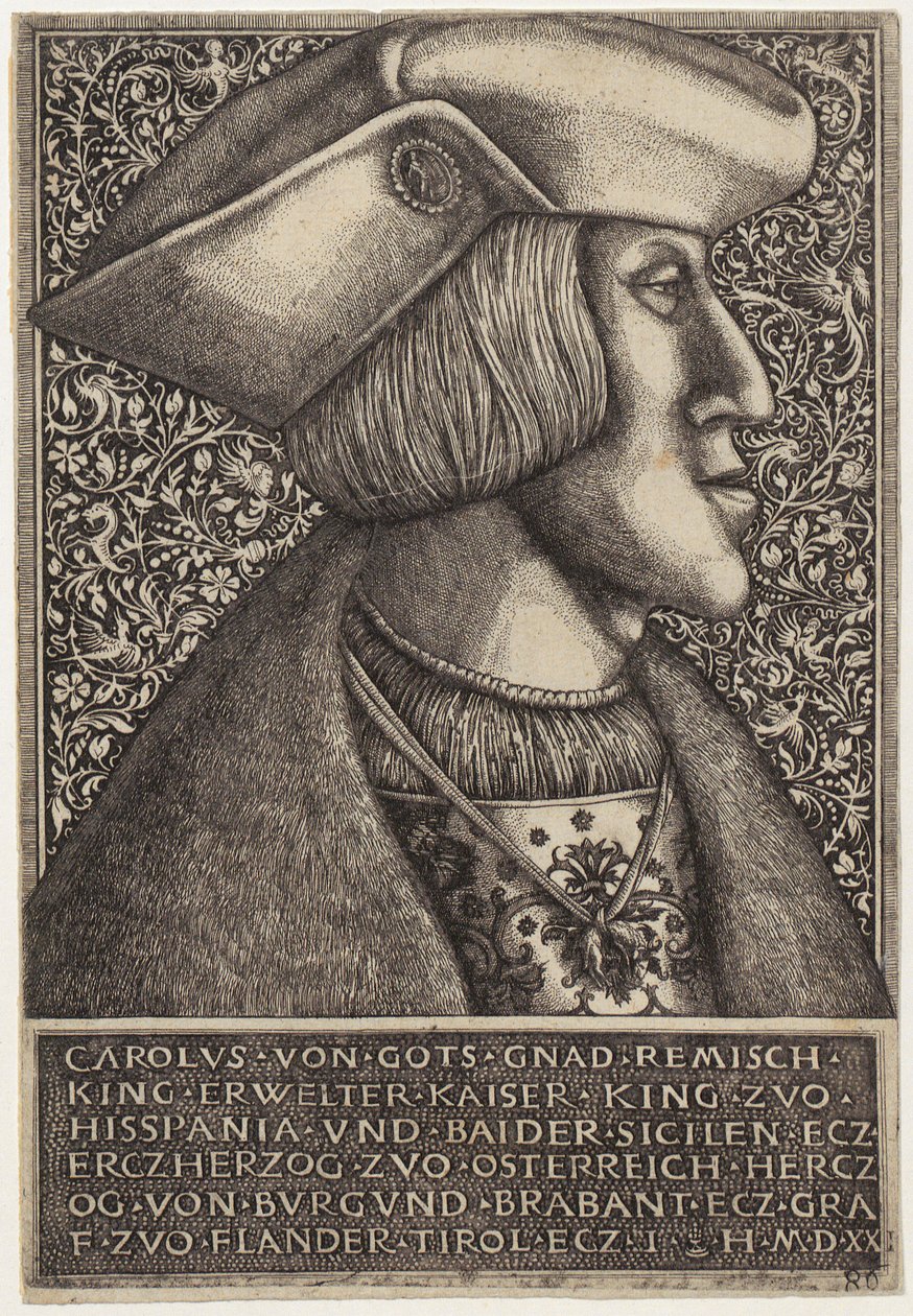 Retrato del emperador Carlos V, de «Opera Hopferiana [...]» de Daniel Hopfer