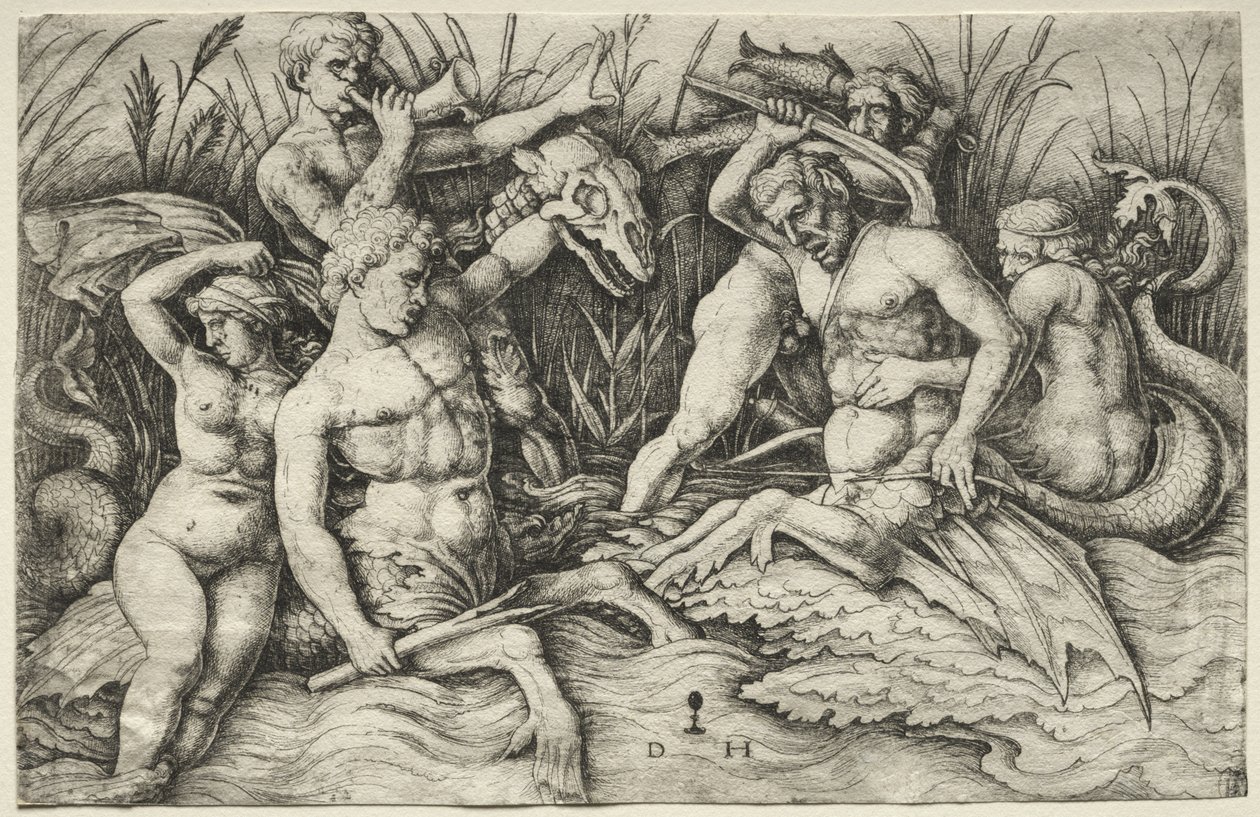 Dos Tritones Luchando - Batalla de los Dioses del Mar (parte derecha) de Daniel Hopfer