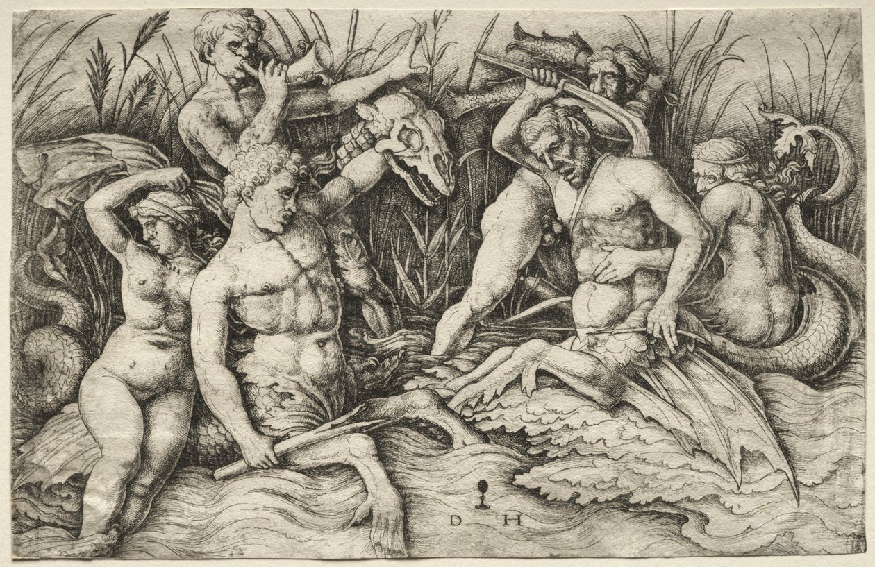 Dos Tritones luchando - Batalla de los Dioses del Mar (parte derecha) de Daniel Hopfer