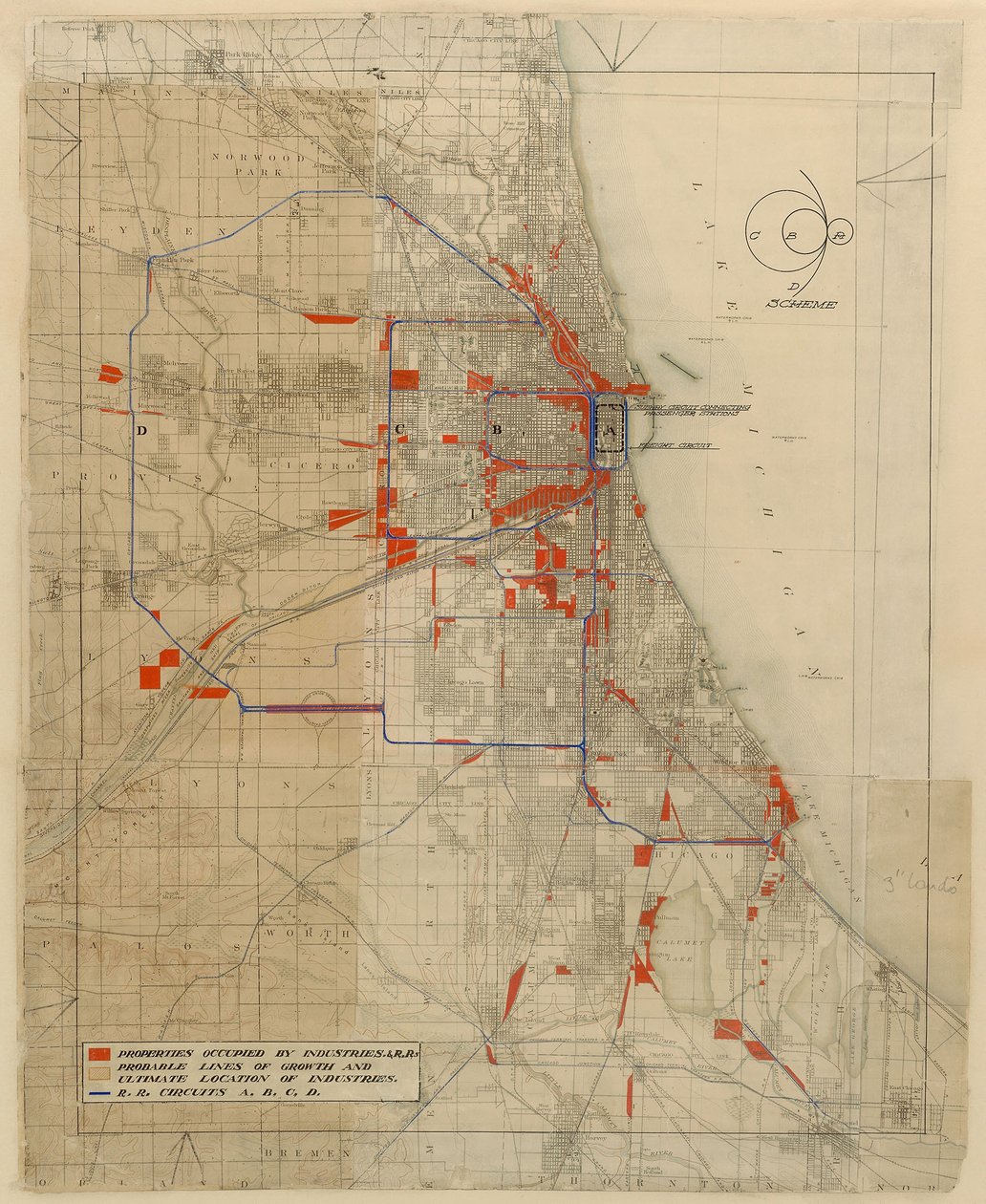 Plano de Chicago, Chicago, Illinois, Diagrama de circuitos ferroviarios de Daniel Hudson Burnham
