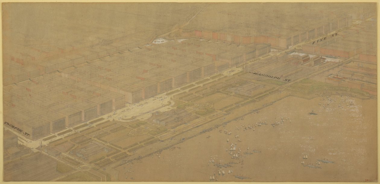 Lámina 114 de The Plan of Chicago, 1909: Chicago. Boulevard y Parkway propuestos en Michigan Avenue y Pine Street. de Daniel Hudson Burnham
