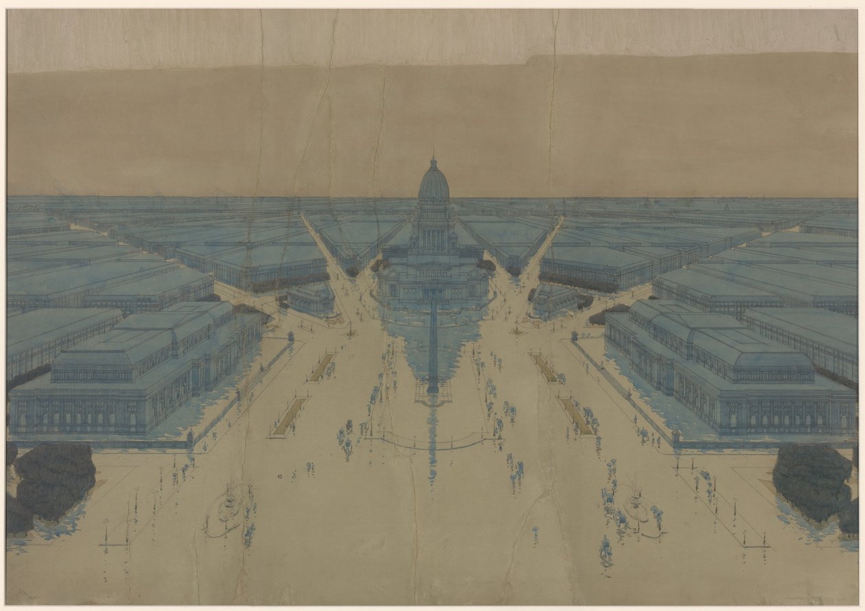 Vista del proyecto de plaza y edificios del Centro Cívico, Plano de Chicago de 1909 de Daniel Hudson Burnham