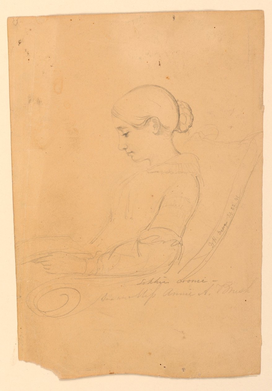 Dibujo, Annie A Brush, Sentada en, 22 de septiembre de 1841 de Daniel Huntington