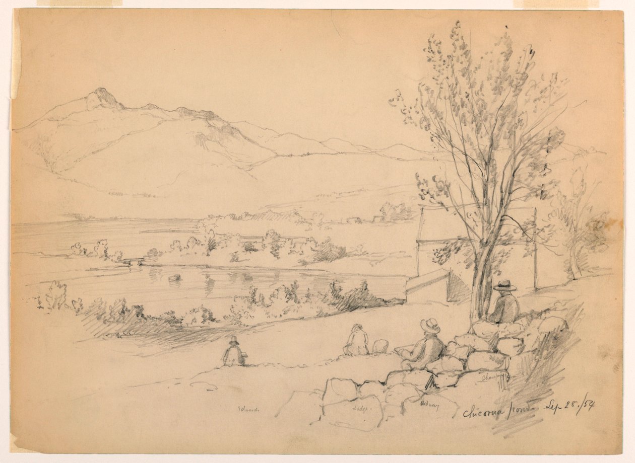 Dibujo, Artistas dibujando en Chocorua Pond, New Hampshire, 28 de septiembre de 1854 de Daniel Huntington