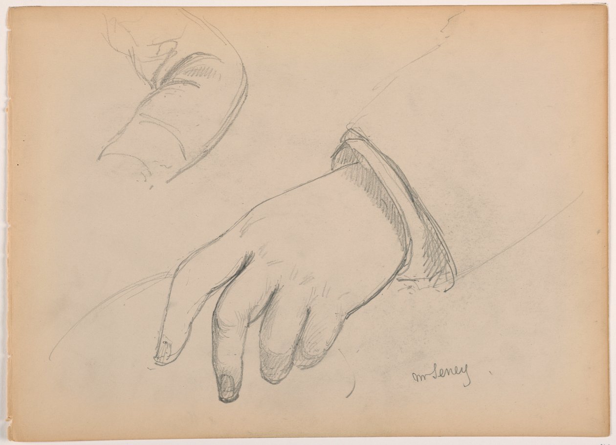 Dibujo, George D. Seney, Estudio de mano y brazo; reverso: Pie izquierdo, 1881 de Daniel Huntington