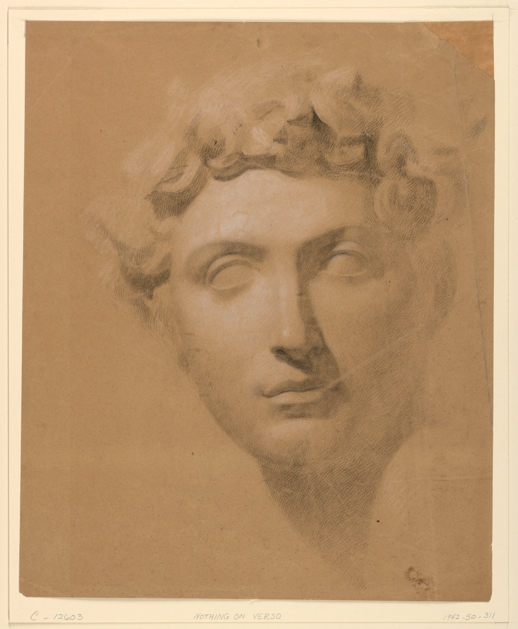 Dibujo, Cabeza masculina de un yeso, 1840 de Daniel Huntington