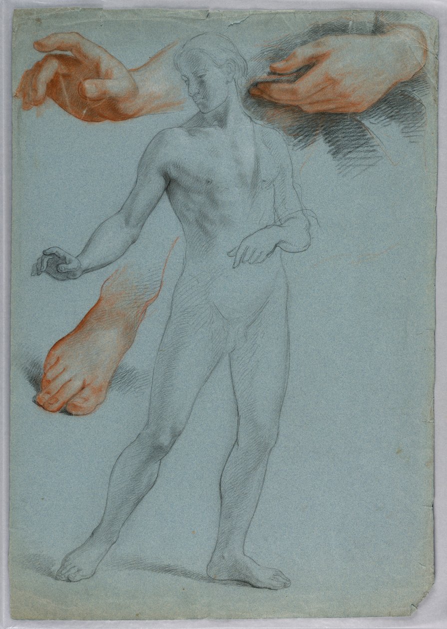Dibujo, Desnudo masculino de pie, Separado, 1858 de Daniel Huntington