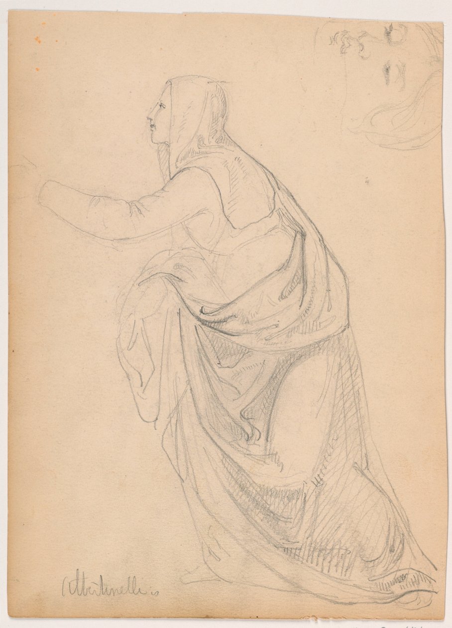 Dibujo, Mujer en bata tendiendo la mano, según Mariotto Albetinelli, 1844 de Daniel Huntington