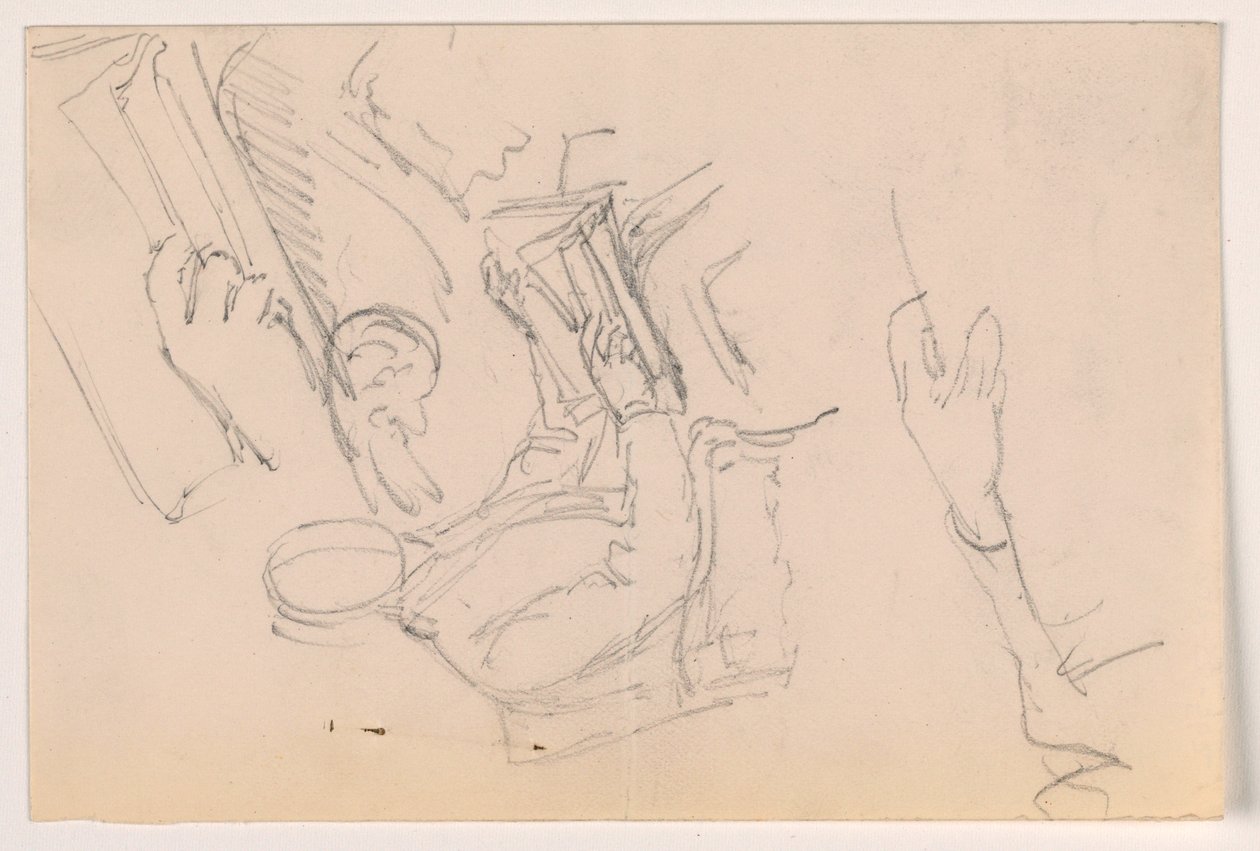 Dibujo, Robert L. Stuart, sentado, primer retrato, para el Presbytarian Hospital; estudios de brazos separados, 1881 de Daniel Huntington