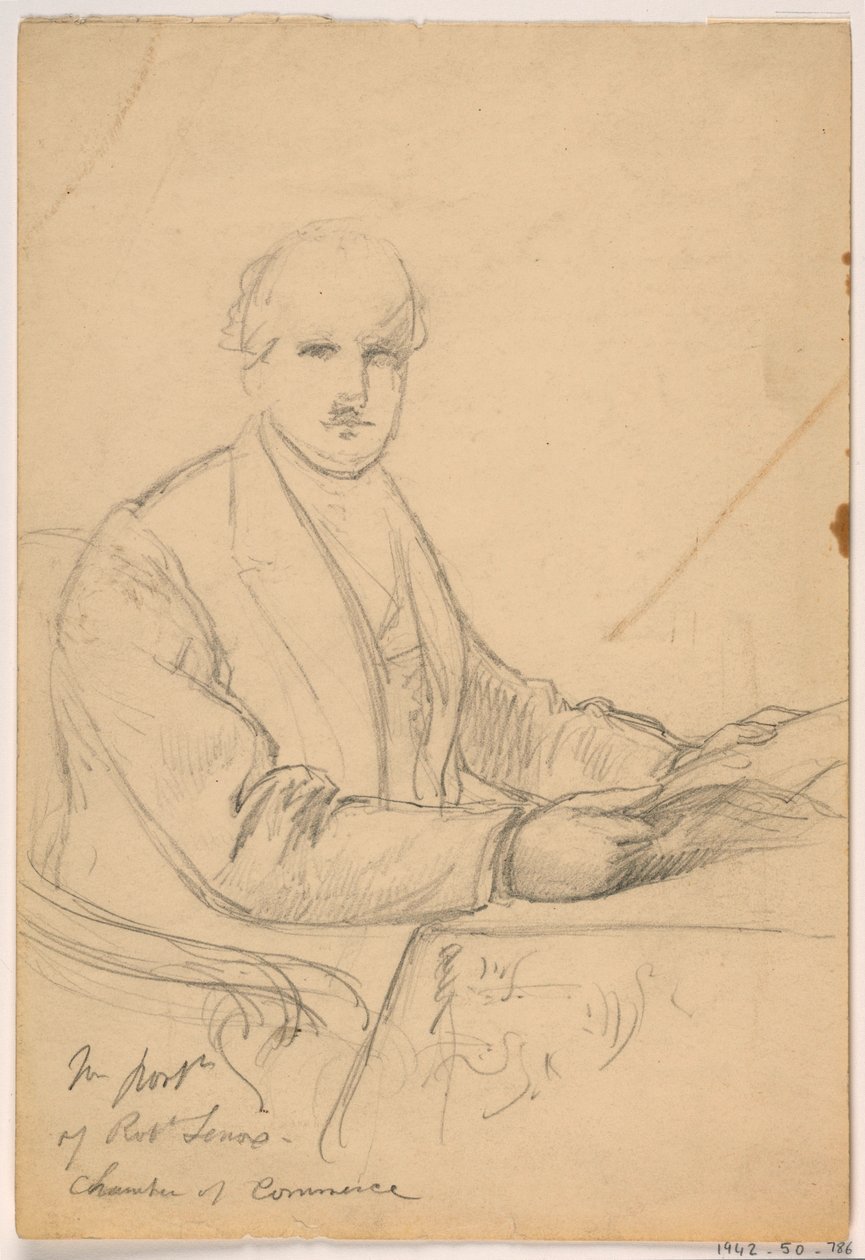 Dibujo, Robert Lenox sentado en un escritorio para el retrato de la Cámara de Comercio, 1865 de Daniel Huntington
