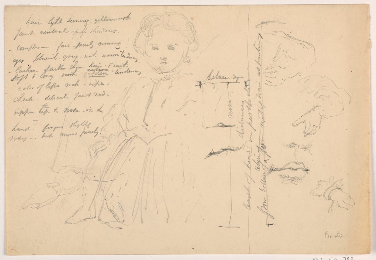 Dibujo, El niño Hugh Baxter de pie, estudios de manos y labios, 1865 de Daniel Huntington