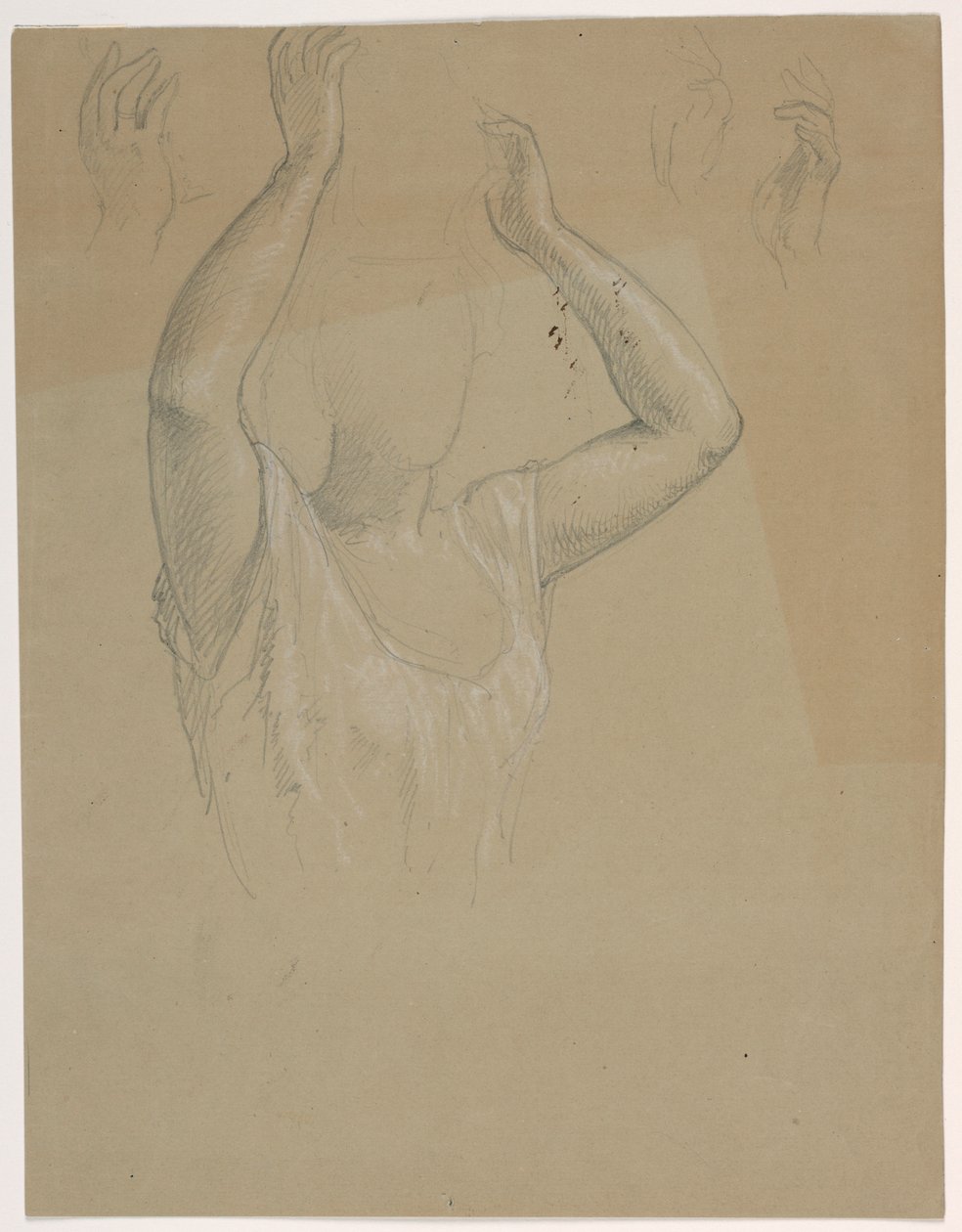 Dibujo, Mujer con las manos en alto A, 1844-45 de Daniel Huntington