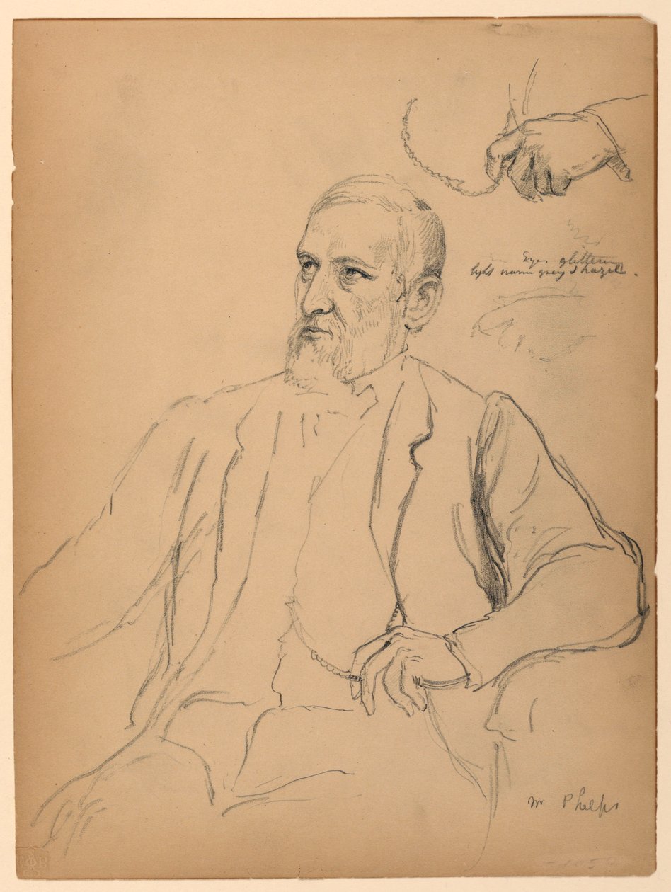 John Jay Phelps sentado, estudio separado de mano y cadena de Daniel Huntington