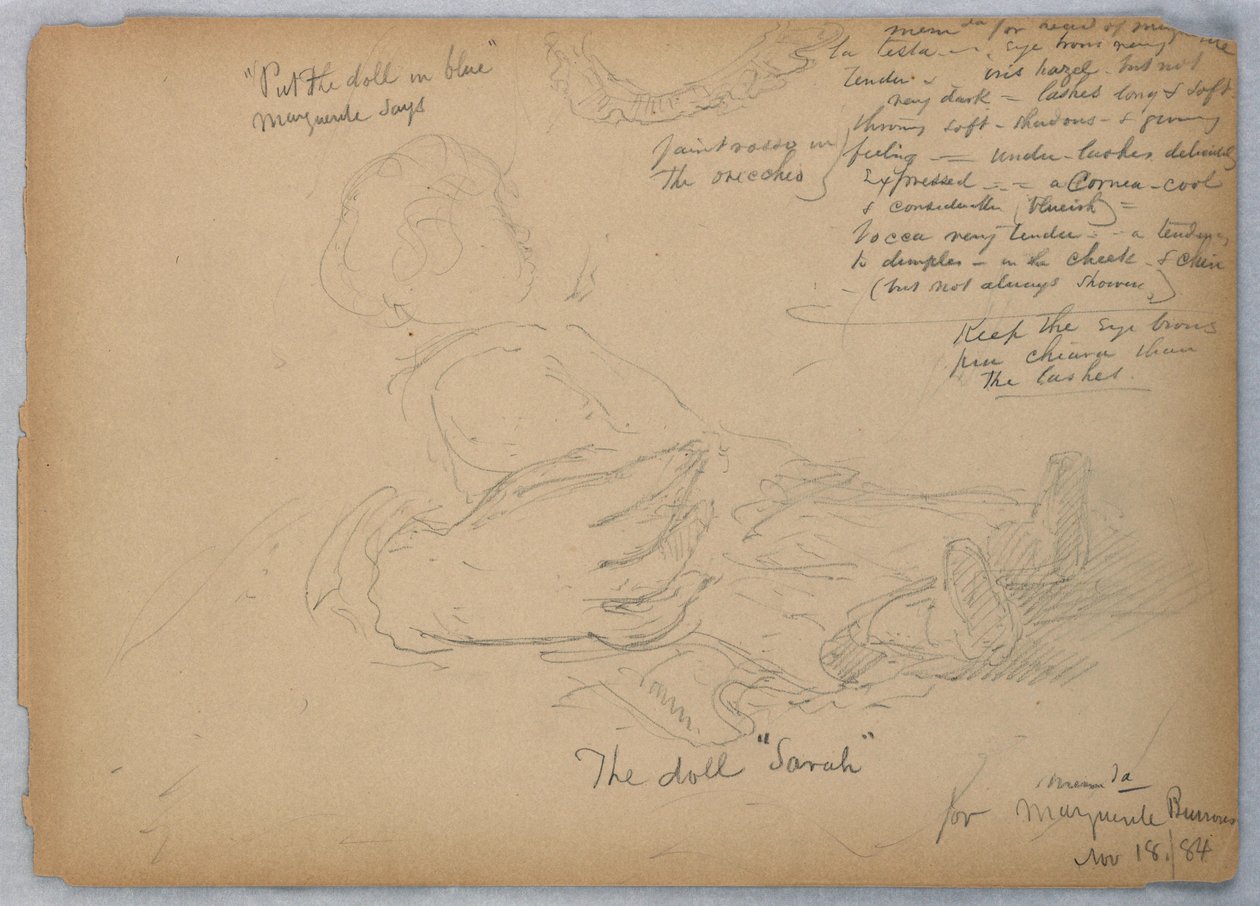 Bocetos para el retrato de Marguerite Burrows, 18 de noviembre de 1884 de Daniel Huntington