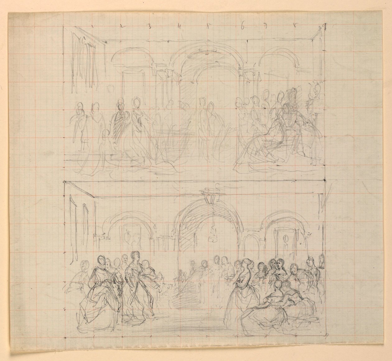 Dos composiciones de figuras para la pintura "La corte republicana" (El día de recepción de Lady Washington) de Daniel Huntington