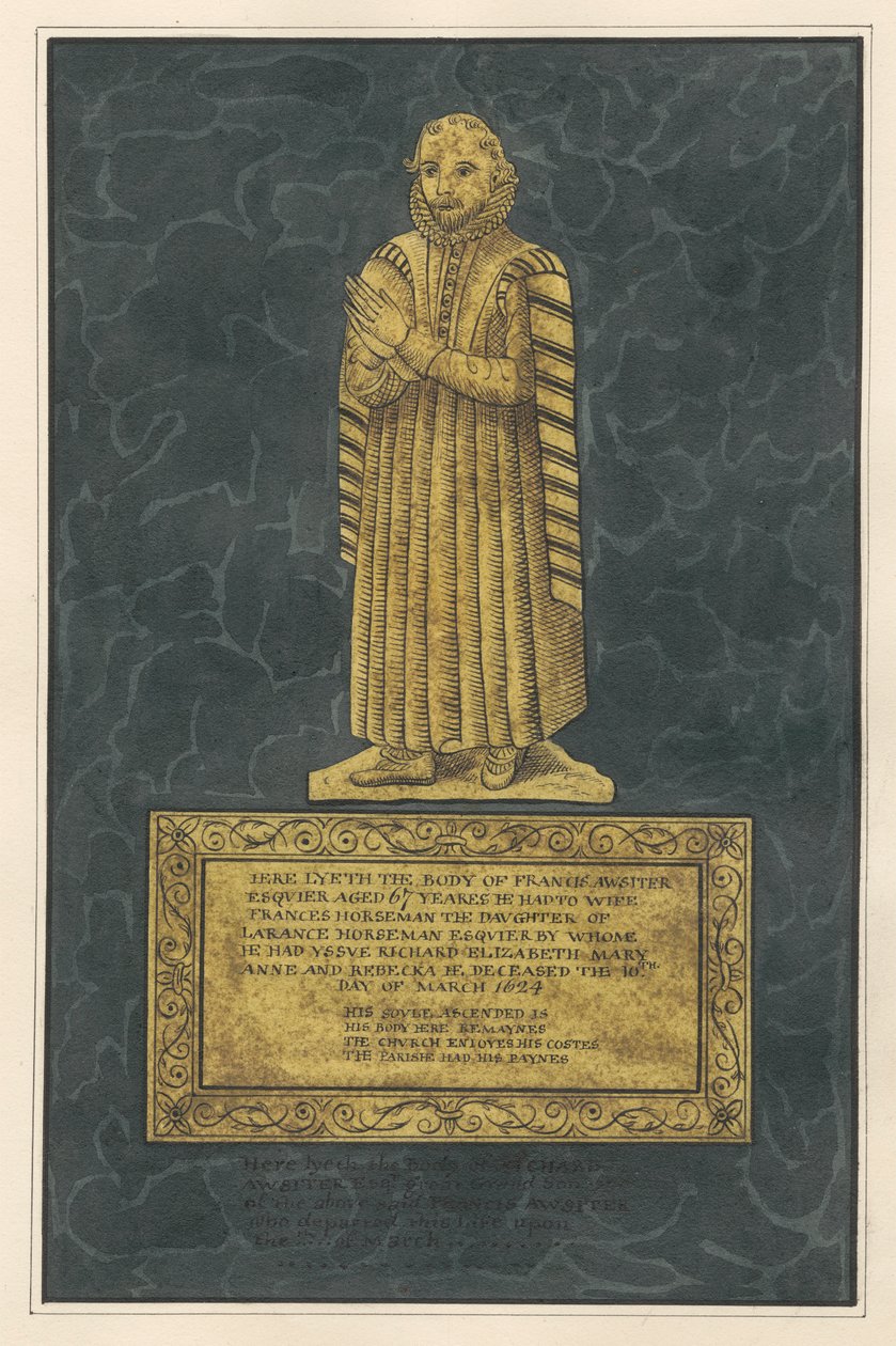 Placa de latón para Francis Awsiter y Richard Awsiter de Daniel Lysons