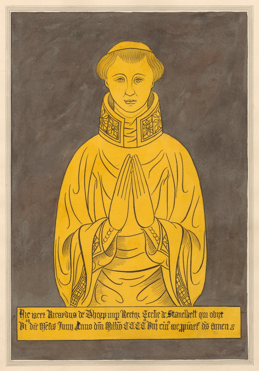 Placa de latón para Richard de Thorp, de la iglesia de Stanwell de Daniel Lysons