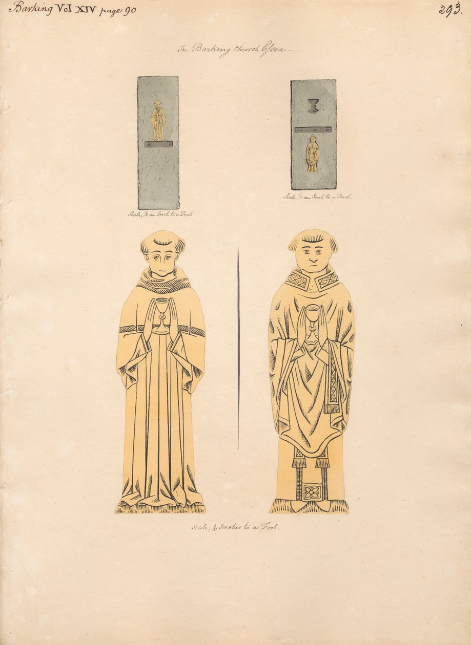 Placa de latón para dos clérigos no identificados, de la iglesia de Barking de Daniel Lysons