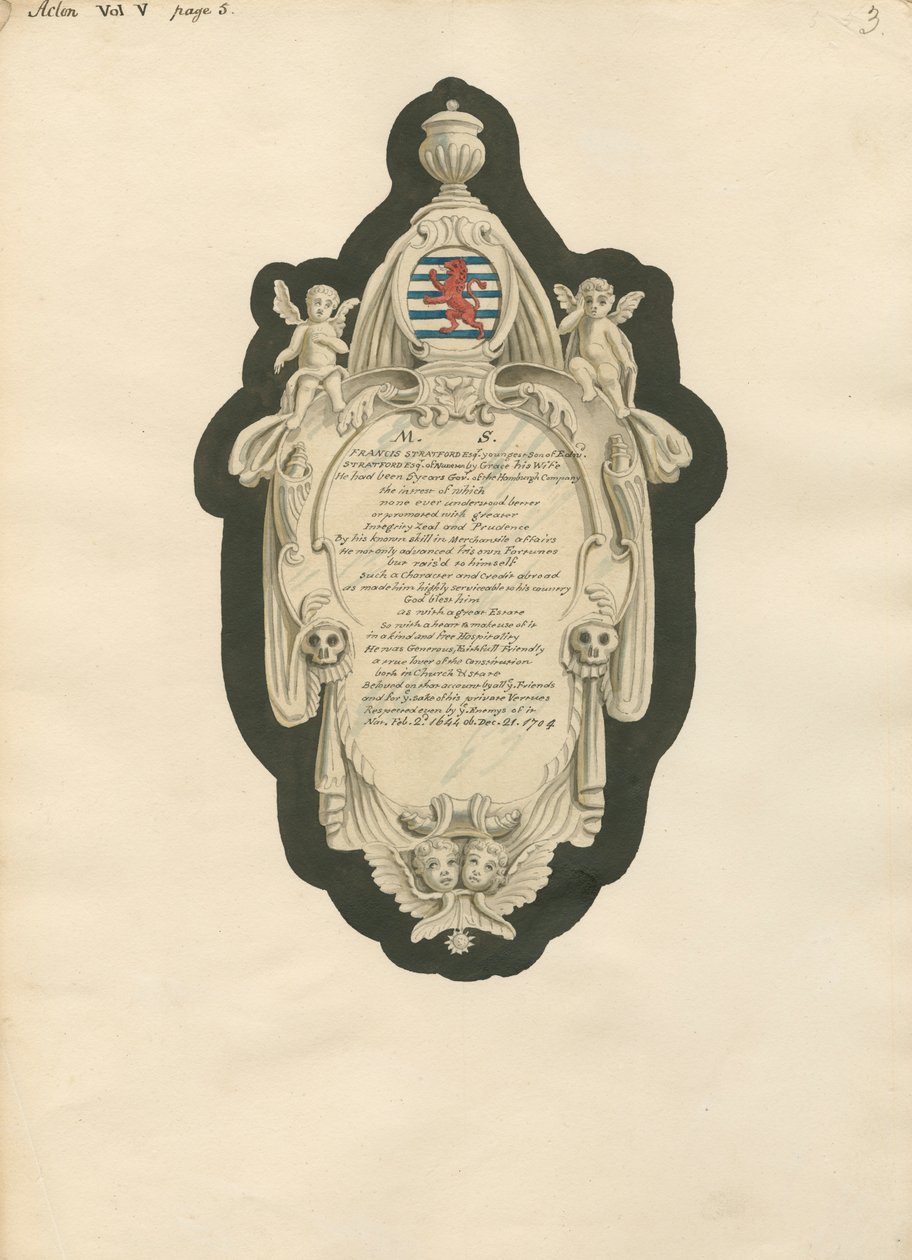 Conmemoración de Francis Stratford en la iglesia de Acton de Daniel Lysons