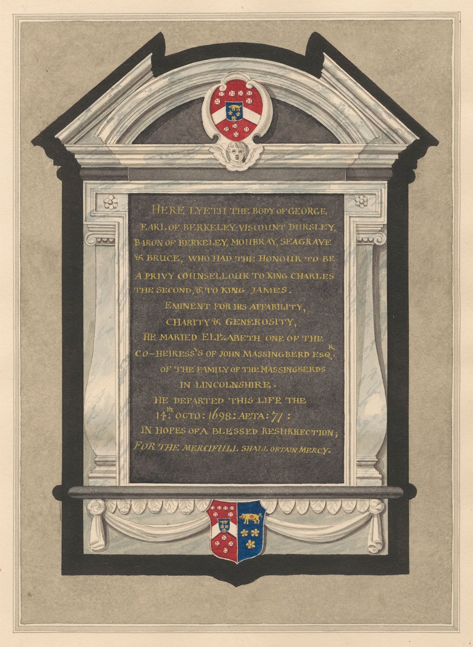 Conmemoración de Jorge, conde de Berkeley, en la iglesia de Cranford de Daniel Lysons