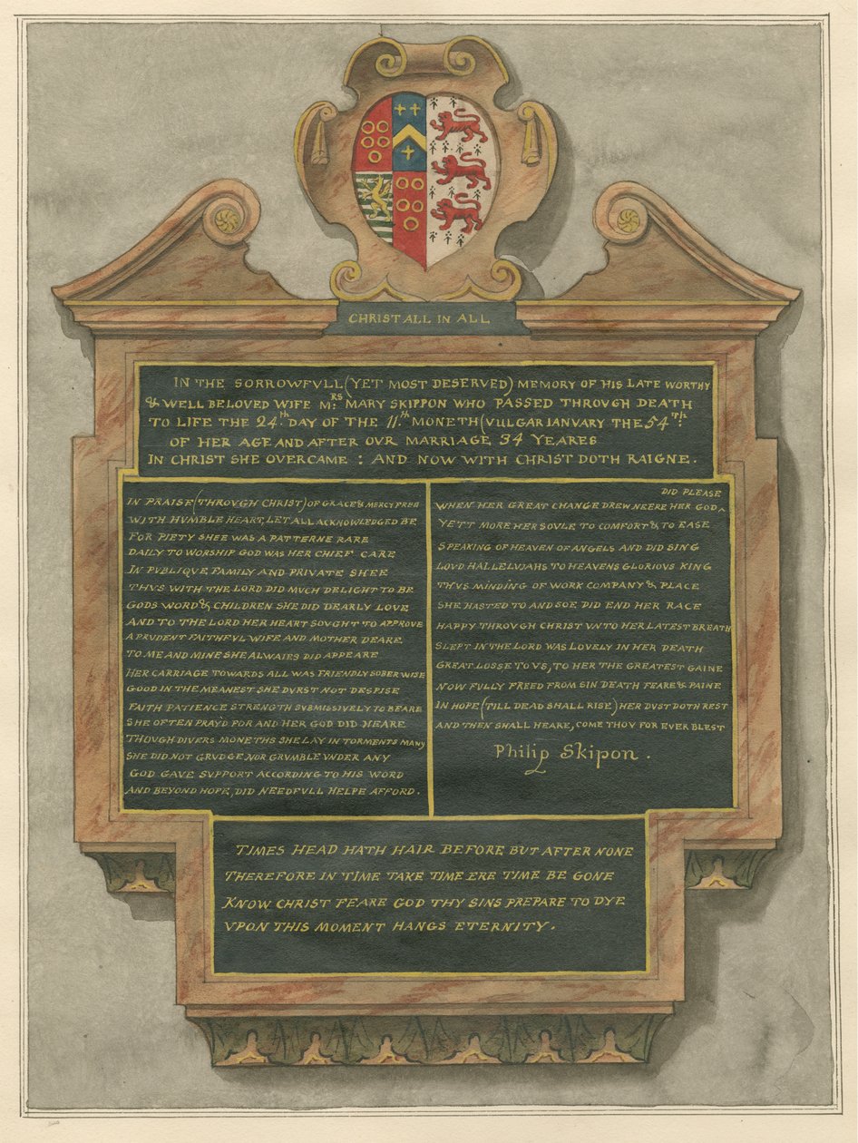 Conmemoración de la Sra. Mary Skippon de la Iglesia de Acton de Daniel Lysons