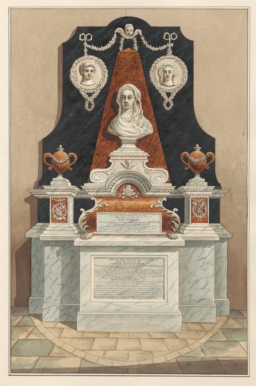 Memorial a Ann Tolson también a Caleb Cotesworth y Susannah, su Esposa de la Iglesia de Isleworth de Daniel Lysons