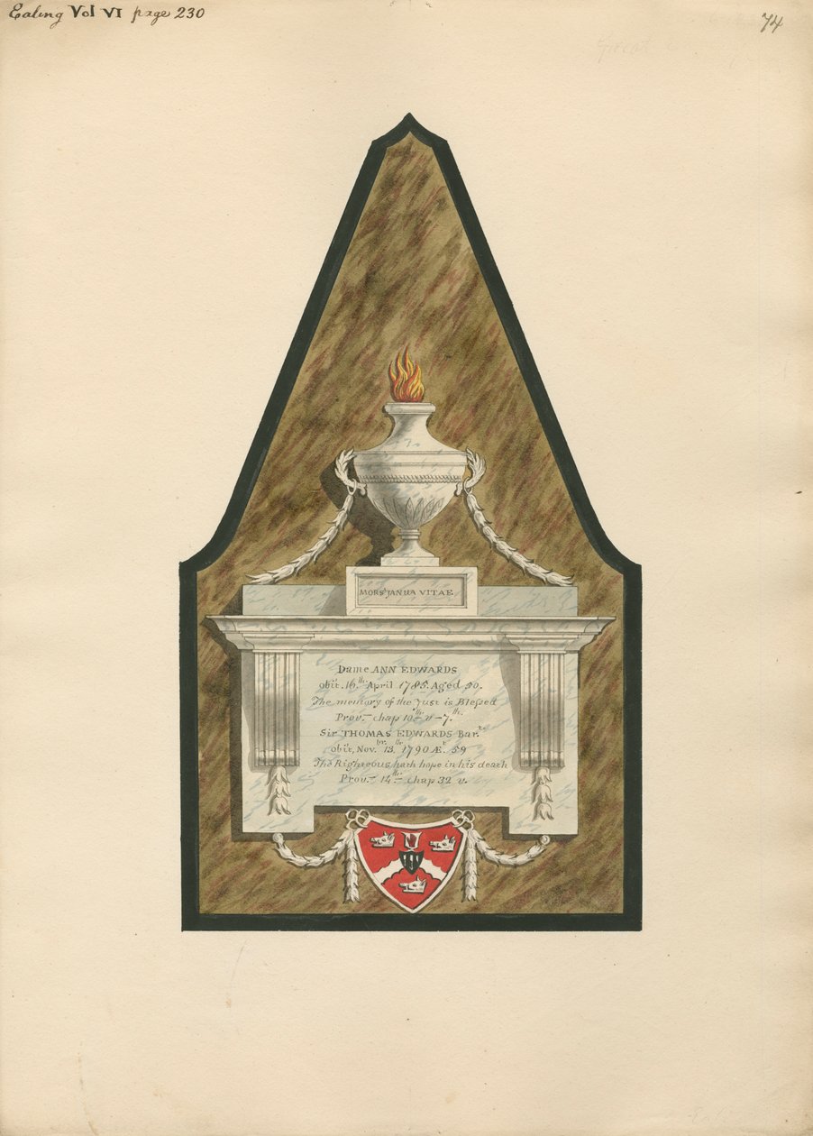 Monumento a Dame Ann Edwards y Sir Thomas Edwards de la iglesia de Ealing de Daniel Lysons