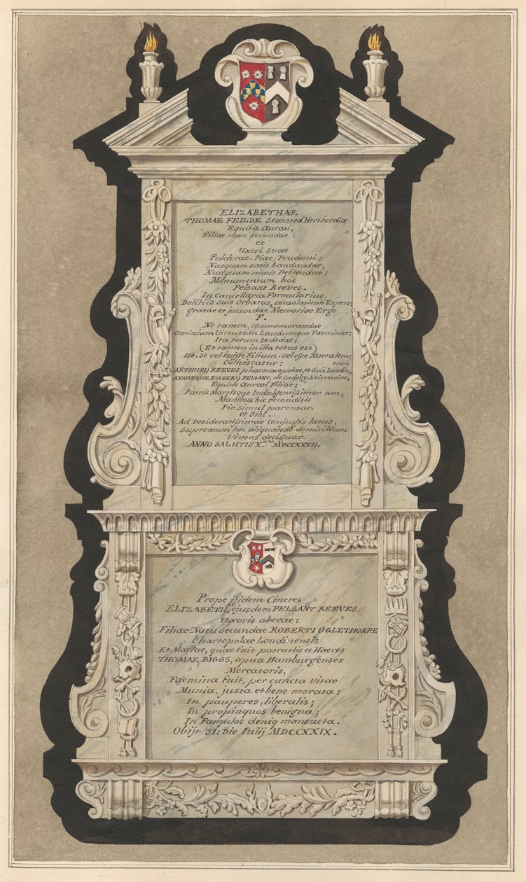 Conmemoración a Elizabeth Field y Elizabeth Reeves de la iglesia de Cranford de Daniel Lysons