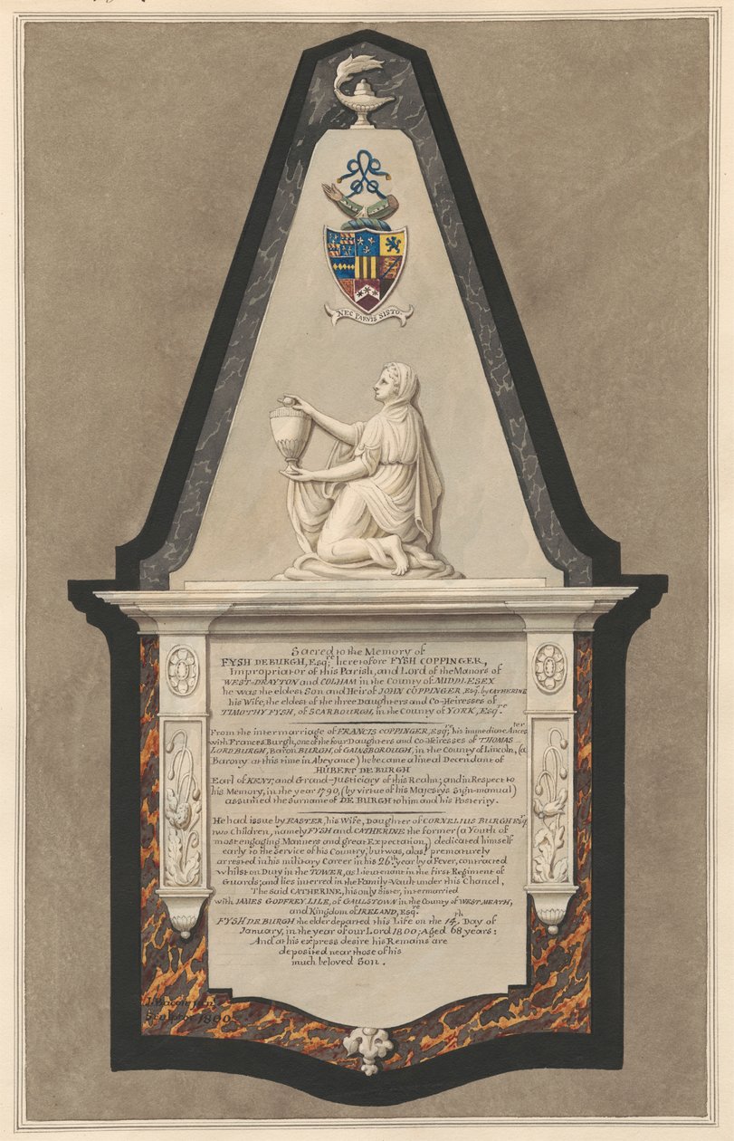 Monumento a Fysh Deburgh de la iglesia de Drayton de Daniel Lysons