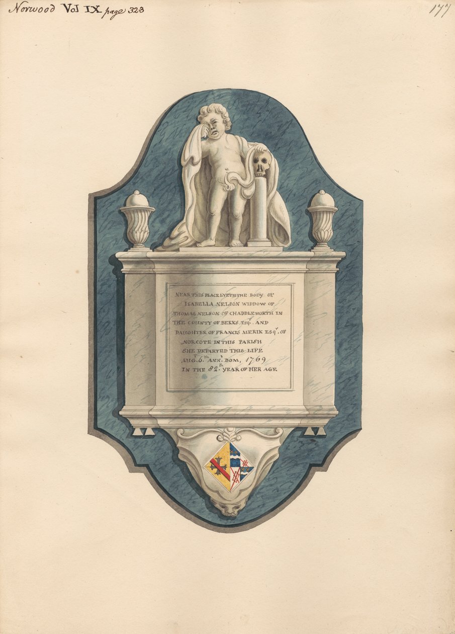 Monumento a Isabella Nelson de la Iglesia de Norwood de Daniel Lysons