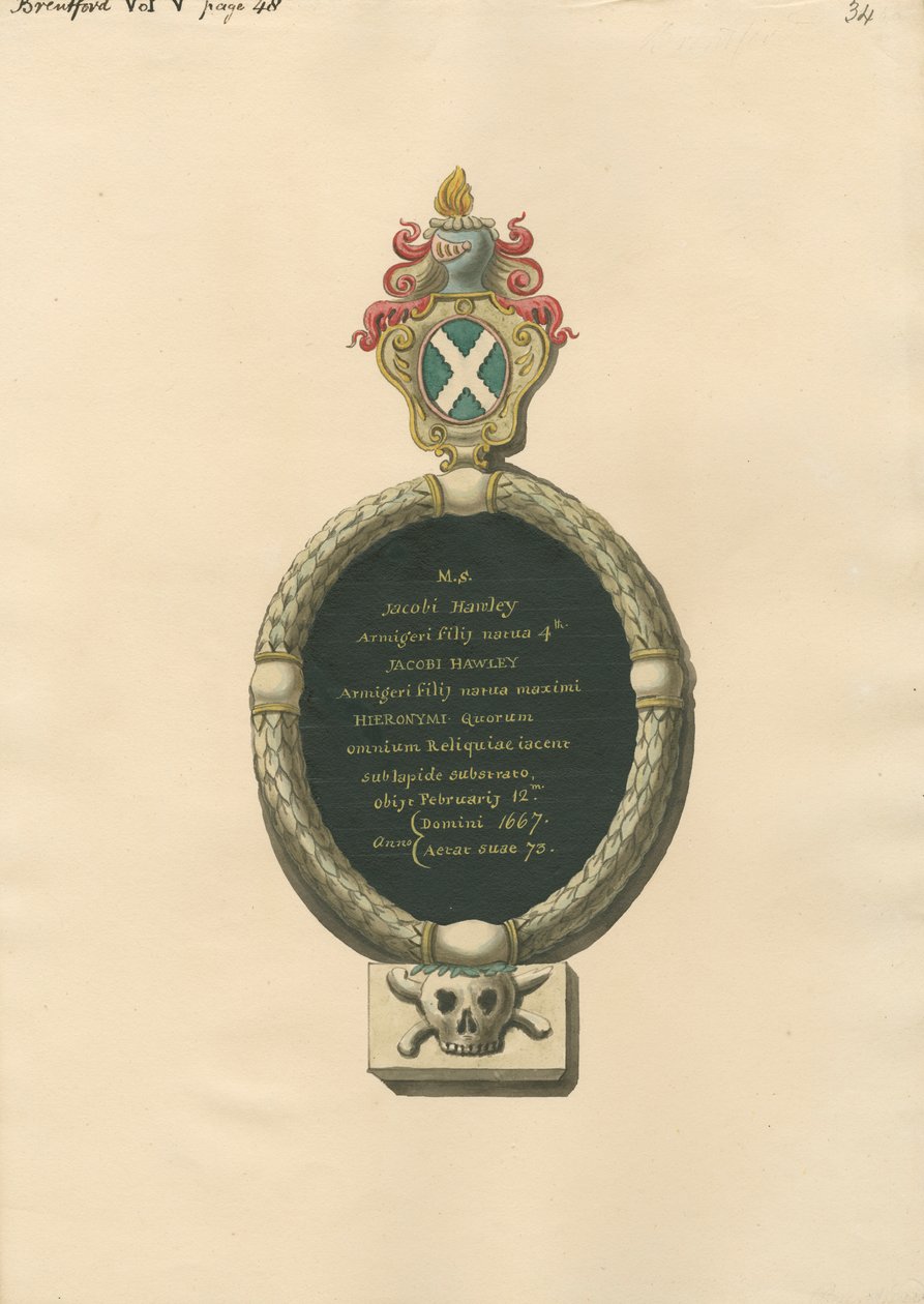 Monumento a Jacob Hawley de la iglesia de Brentforth de Daniel Lysons