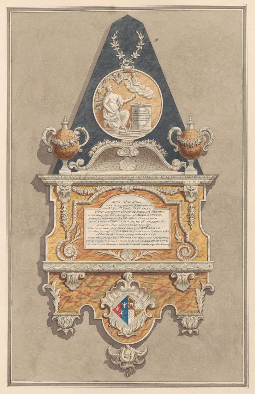 Monumento a Jane Coke, de la iglesia de Sunbury de Daniel Lysons